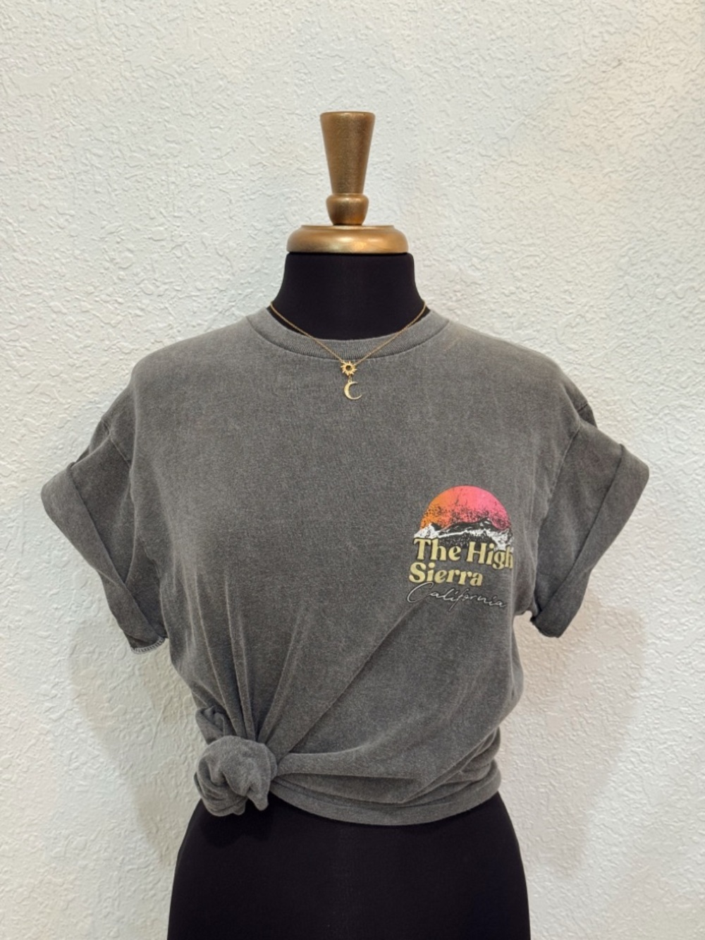 Gray Graphic T-Shirt with Sunset Design